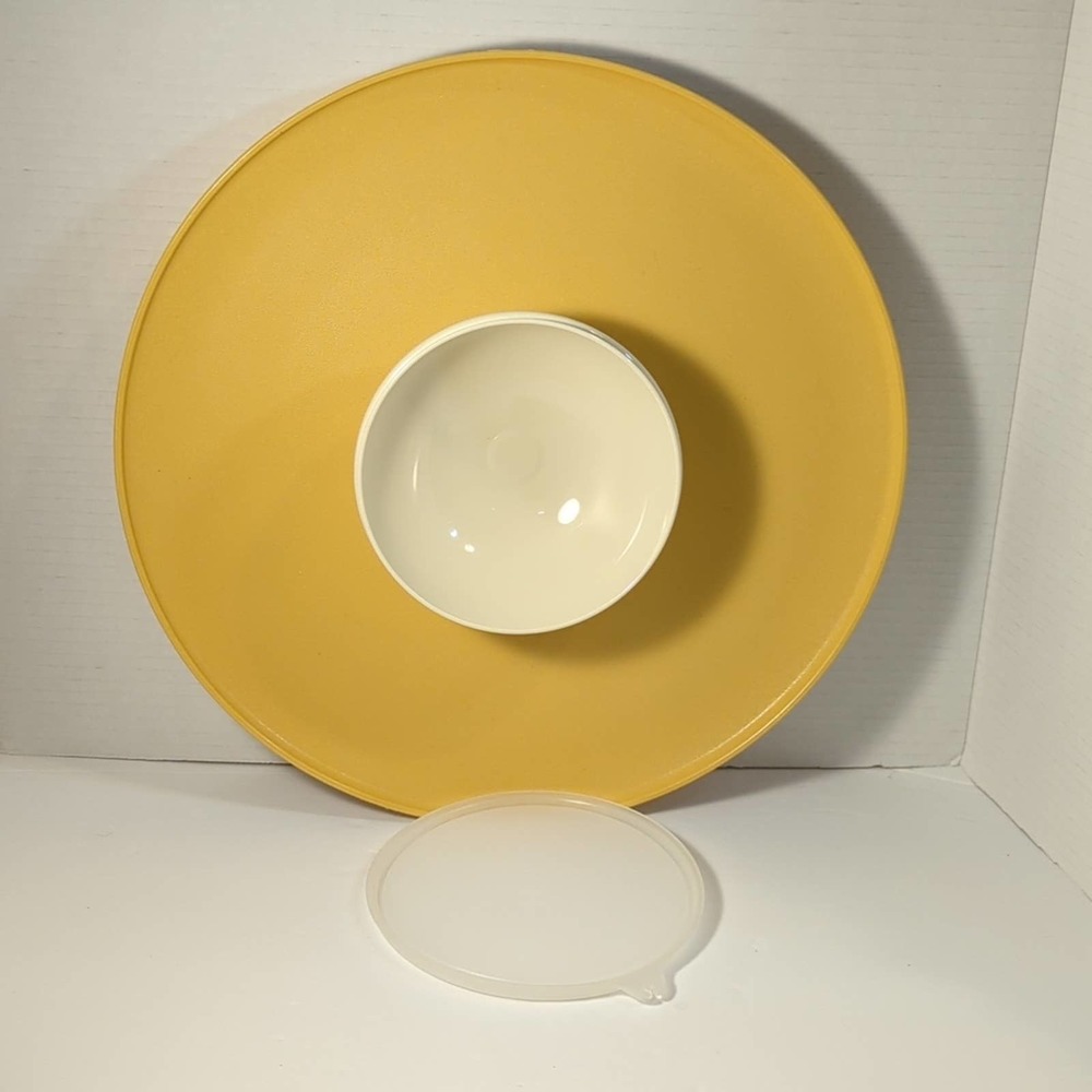 Vintage Tupperware Dip N Serve Tray & Dish Set Tan with White Dish